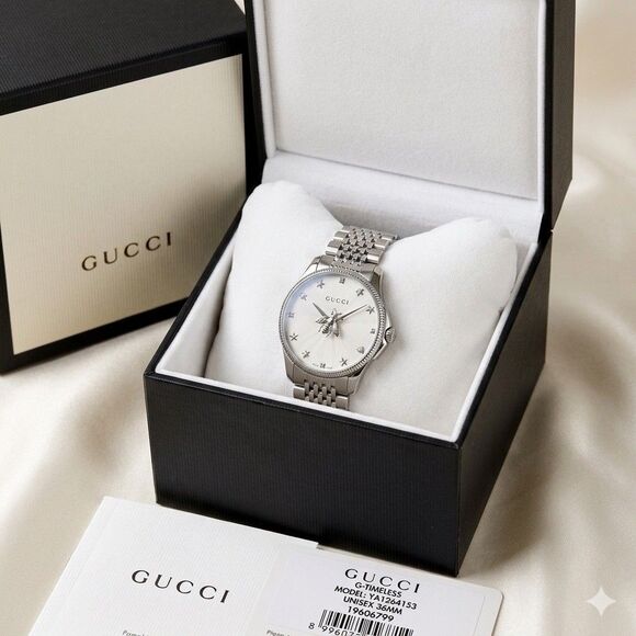 Gucci G-Timeless YA1264153 Silver Bee Motif 36mm Unisex Watch NEW With Box main image 8